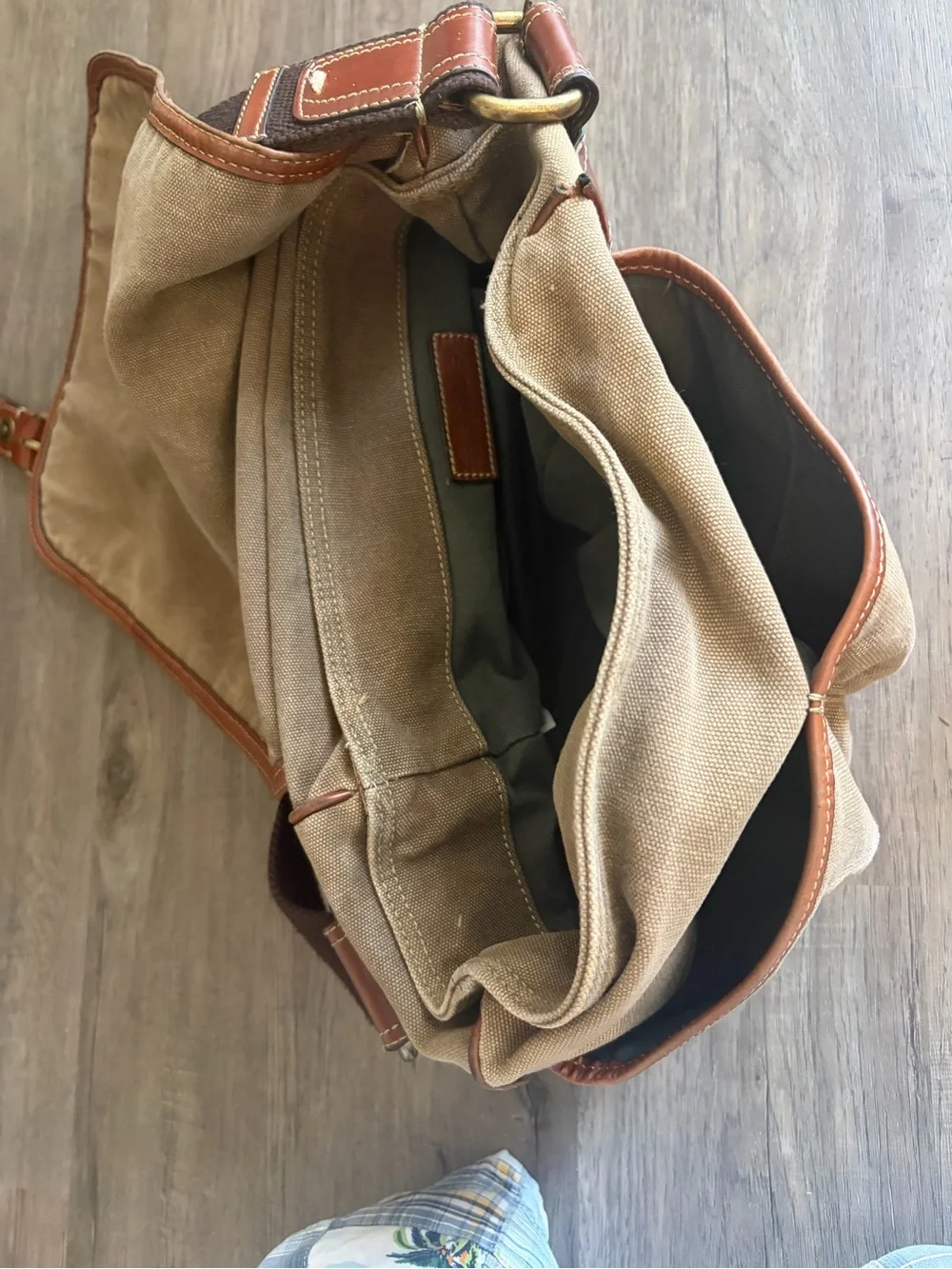 Fossil Tan Canvas & Brown Leather Messenger Bag